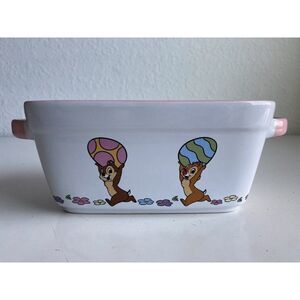 Disney Chip & Dale Easter Large 9"x 5" Ceramic Baking Loaf Bread Pan Dish NEW